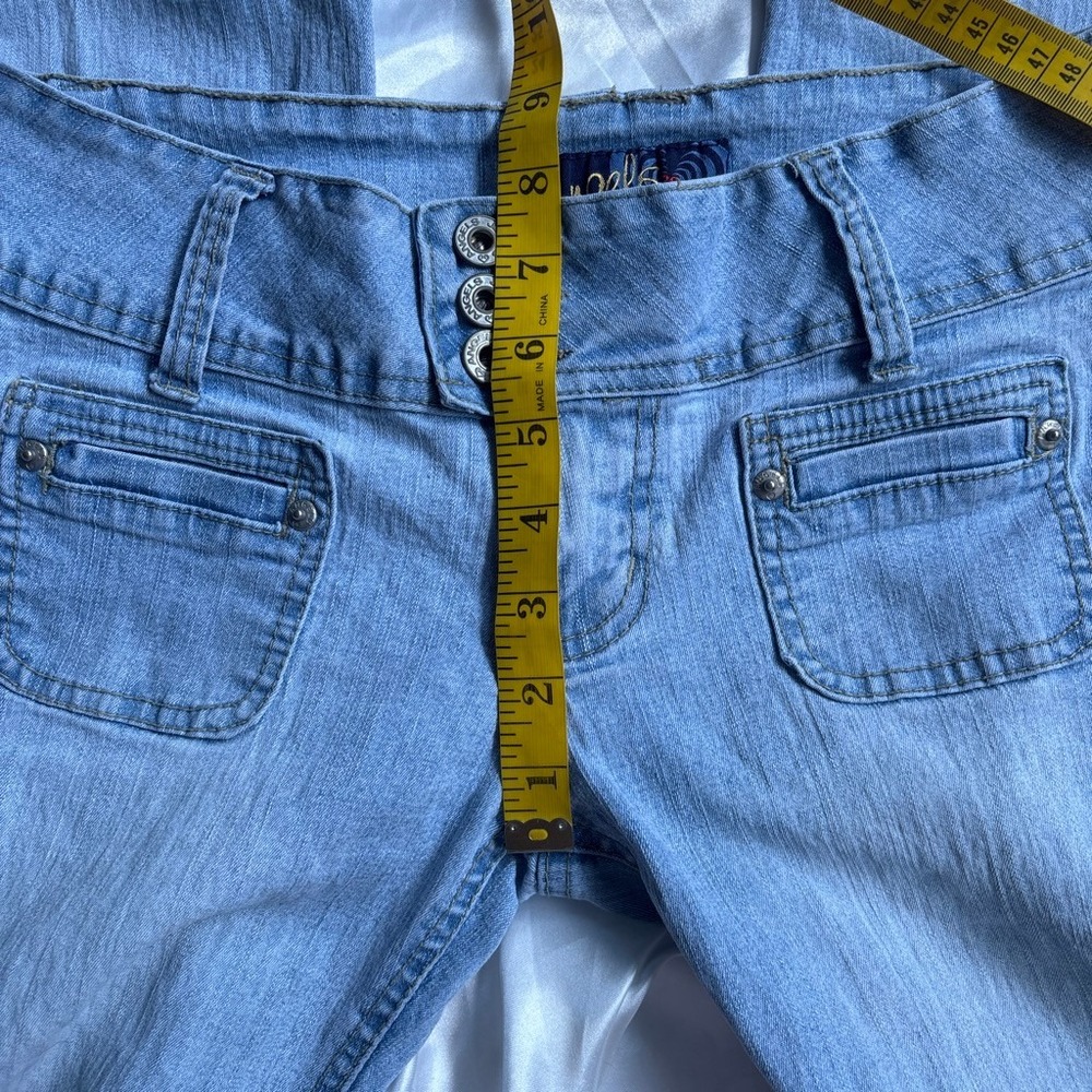 y2k vintage Angels Flare Jeans Light Blue Low Rise Triple Button 9 - Picture 6 of 7